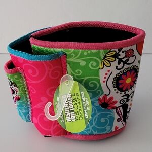 New W/Tags Sugar Skull Neoprene Insulated Koozie W/Extra Storage Sleeves/Holders